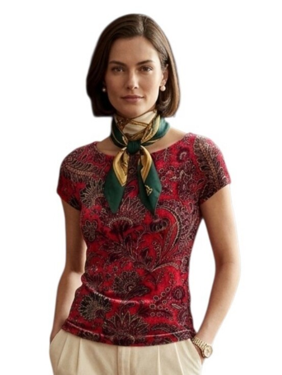 Lauren Ralph Lauren Tops - Lauren Ralph Lauren Womens Red Paisley Bohomian Floral Top Shirt Viscose Medium